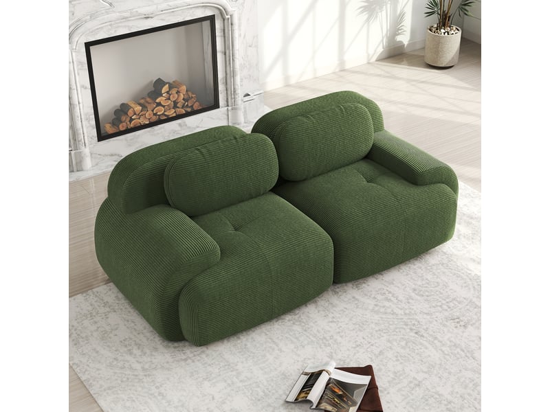 Canapé modulable 2 places 208 x 103 x 75 cm, mousse 32d, sans montage, accoudoirs courbés, base antidérapante, velours côtelé vert Sol Morn - Conforama D