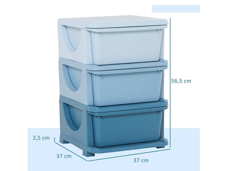  Meuble de rangement enfant 37 x 37 x 56,5 cm bleu en plastique, 3 tiroirs pour jouets et vêtements  - Conforama C