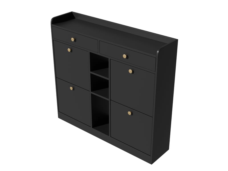  Meuble à chaussures avec 4 portes abattantes, 2 tiroirs et 3 niches pour entrée 110×26×100 cm noir  - Conforama D