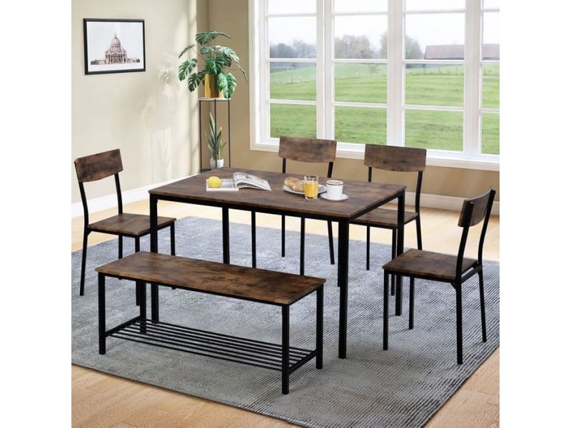 Lot de 4 chaises de salle à manger + banc - en bois et métal - ensemble de salle à manger - 6 pièces - Conforama C
