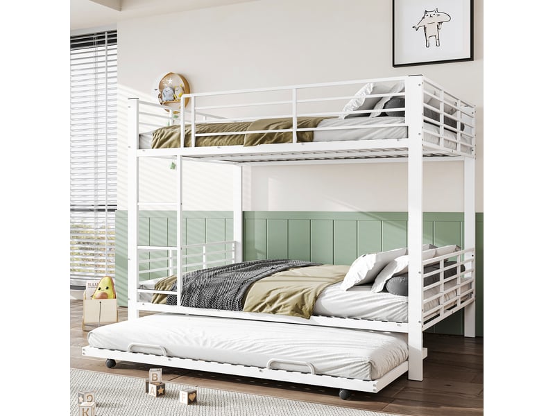  Lit superposé enfant et adolescent 140 x 200 cm 3 places avec lit gigogne blanc mat  - Conforama B