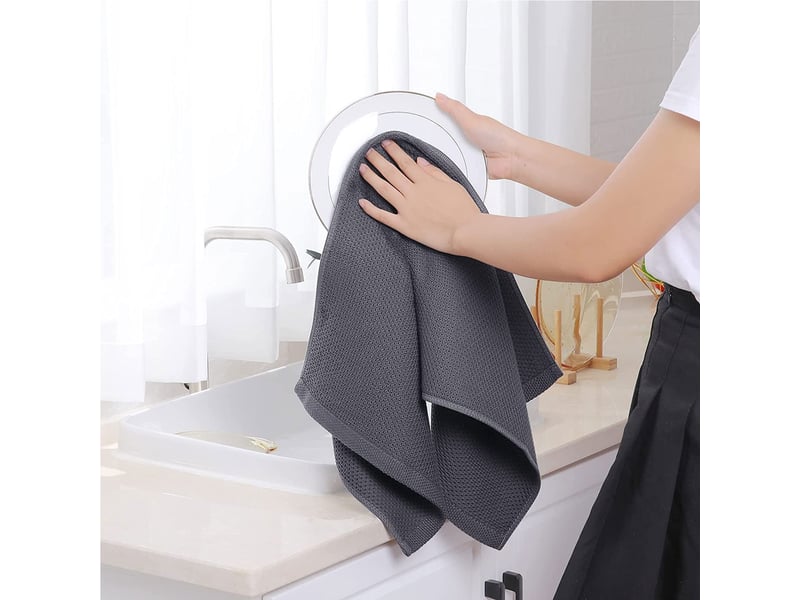 Lot de 4 torchons de cuisine,meulva,34x73x1 cm,à tissage gaufré,coton,gris foncé - Conforama D