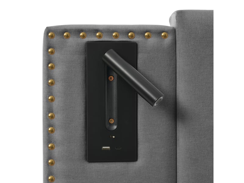  Lit double 180x200 cm gris avec rangements, tête de lit lumineuse et usb  - Conforama D