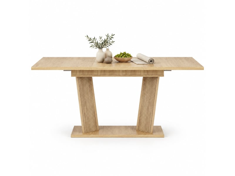  Table à manger extensible 120-160 x 80 cm en mdf et métal, naturel brun clair  - Conforama A