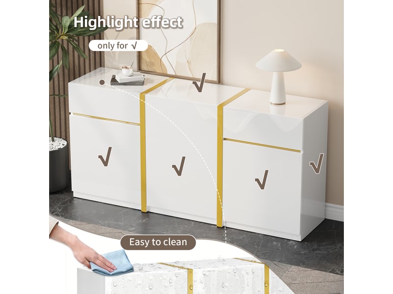  Buffet blanc laqué brillant 160x78cm, meuble rangement moderne 3 portes 2 tiroirs mdf  - Conforama D