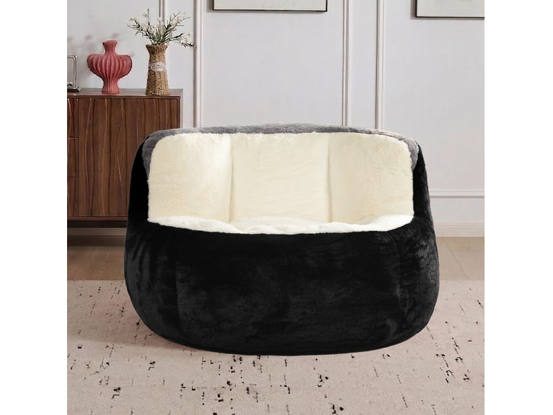  Fauteuil poire oversize 106x110x77 cm – noir, blanc et gris – tissu peluche, poignée et base antidérapante  - Conforama B