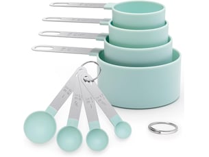 Lot de 8 tasses à mesurer et cuillères à mesurer avec poignées en acier inoxydable, outil de mesure pour liquides et solides, ustensiles de cuisson - green