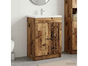 Armoire sous évier de salle de bain, meuble de rangement bois ancien shl5955