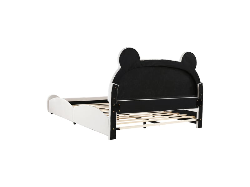  Lit enfant 140x200 capitonné blanc, lit forme ours en velours, sans matelas  - Conforama E