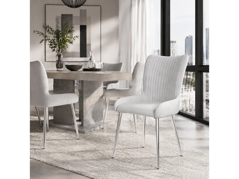  Chaises de salle à manger lot de 6 avec soutien lombaire  - pieds métal argenté velours gris  - Conforama C
