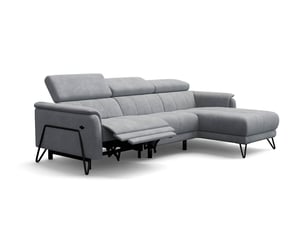 Canapé d'angle 4 places roden avec relax, tissu velours gris clair