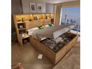 Lit avec rangement 160x200 cm <strong>FLORAGRACE</strong>  <strong></strong> coloris bois clair