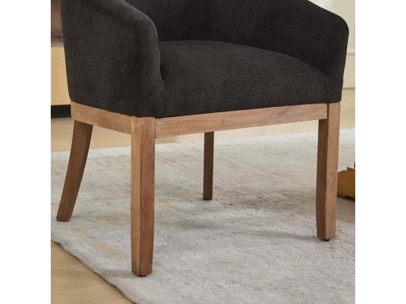  Chaises tonneau rembourrées avec accoudoirs style mid-century lin champêtre cadre bois naturel gris charbon 19 po  - Conforama E