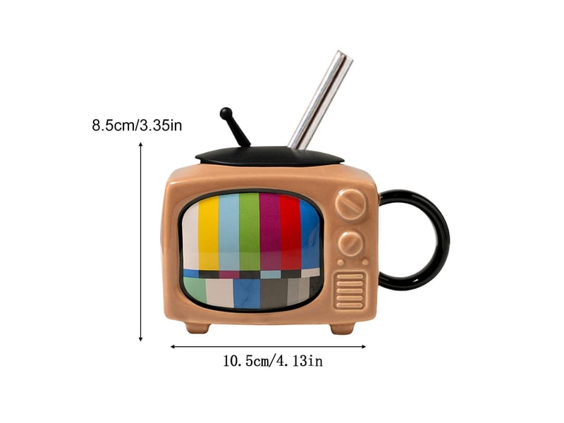  Mug en céramique avec couvercle et paille, télévision rétro, marron, 450 ml  - Conforama E