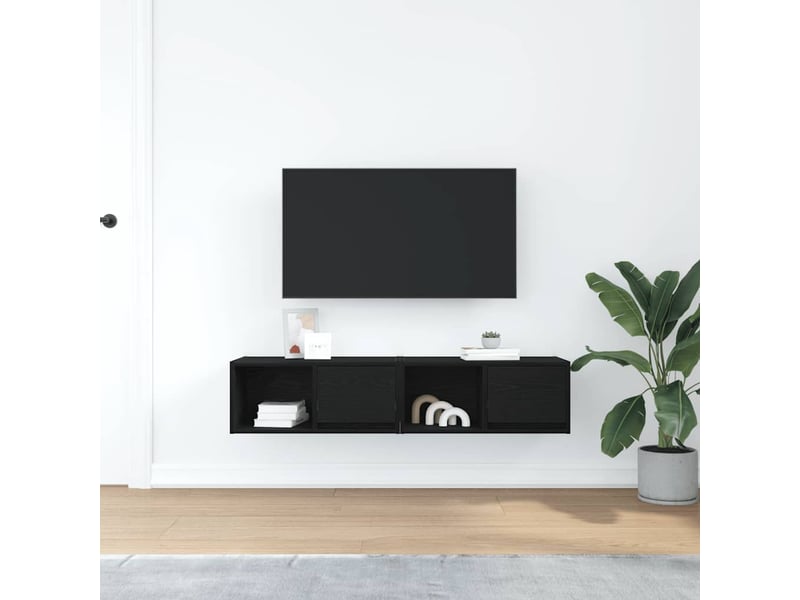  Lot de 2 meuble tv bas salon chêne noir 60x31x25,5 cm bois d'ingénierie shl6976  - Conforama C