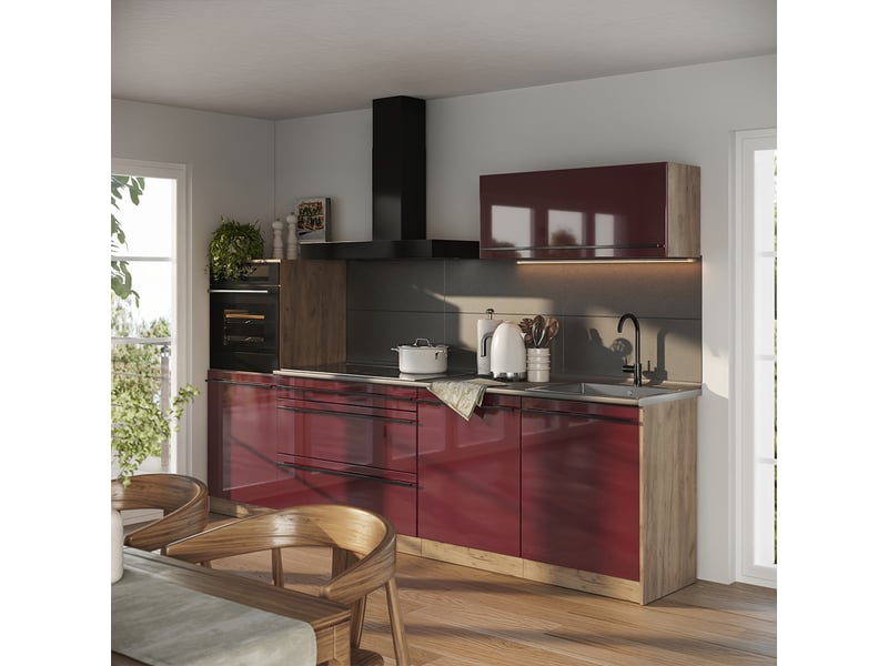  Vicco cuisine, rouge brillantchêne doré, 280cm plan de travail anthracite  - Conforama C