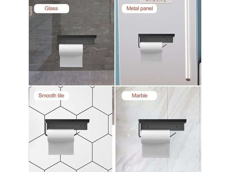  Porte-papier toilette mural en aluminium noir, avec étagère, fixation vis ou adhésif - pour salle de bain &amp; cuisine  - Conforama D