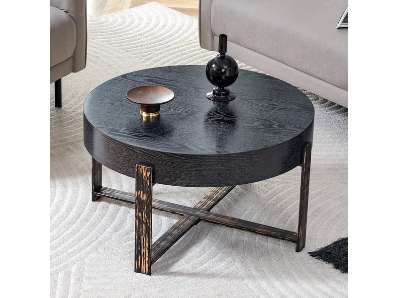  Table d'appoint rond 68×68×39 cm, mdf et métal, noir Fay Lum - Conforama B