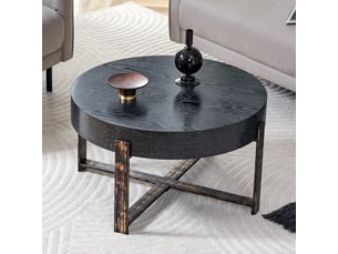Table d'appoint rond 68×68×39 cm, mdf et métal, noir