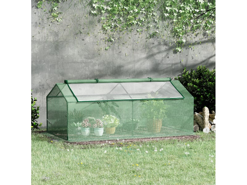  Mini serre de jardin 180 x 90 x 70 cm – verte – 2 fenêtres moustiquaires à fermeture éclair et couverture pe  - Conforama B