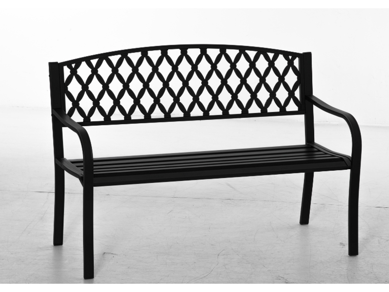 Banc d'extérieur 2 places avec accoudoirs en acier et fonte, 128 x 58,5 x 89 cm, noir - Conforama A