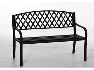 Banc d'extérieur 2 places avec accoudoirs en acier et fonte, 128 x 58,5 x 89 cm, noir