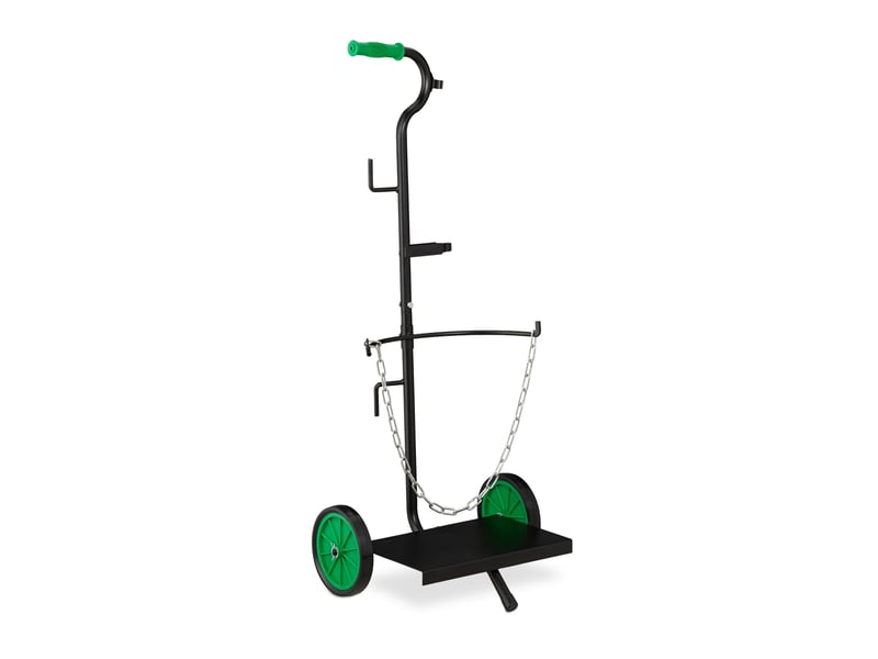  Chariot de transport de gaz mobile réglable en hauteur 30 x 30 x 90 cm avec supports et chaîne en acier noir 13_0007678  - Conforama A