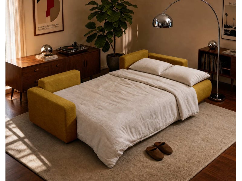 Nicole - canapé panoramique en u 7 places convertible avec coffre en tissu - best mobilier - jaune NICOLE - Conforama D