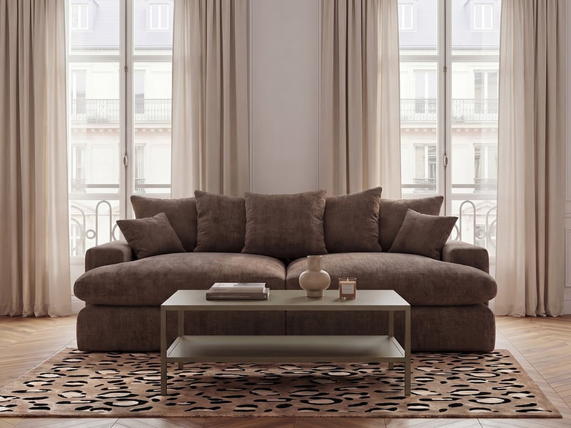 Bobochic canapé 3 places causeuse avec assise profonde nevada tissu lisse marron NEVADA - Conforama C