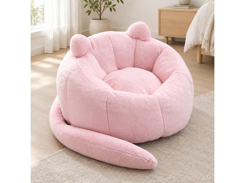  Fauteuil pouf en forme de lotus, assise légère en peluche avec rembourrage en mousse et fibres, rose  - Conforama C