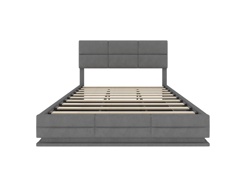 Lit coffre 180x200 cm, lit double, rangement hydraulique, led, usb et usb-c, velours gris foncé, tête de lit réglable - Conforama B