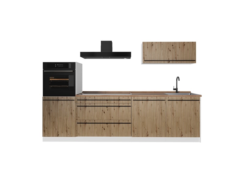  Vicco cuisine, chêne artisanblanc, 280cm plan de travail chêne doré  - Conforama A