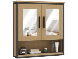 Armoire murale salle de bain avec miroir, meuble salle de bain avec compartiment ouvert et étagère réglable, chêne