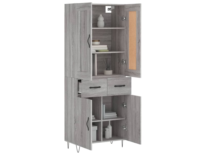  Buffet haut - bahut - meuble de rangement sonoma gris 69,5x34x180 cm bois d'ingénierie  - Conforama C