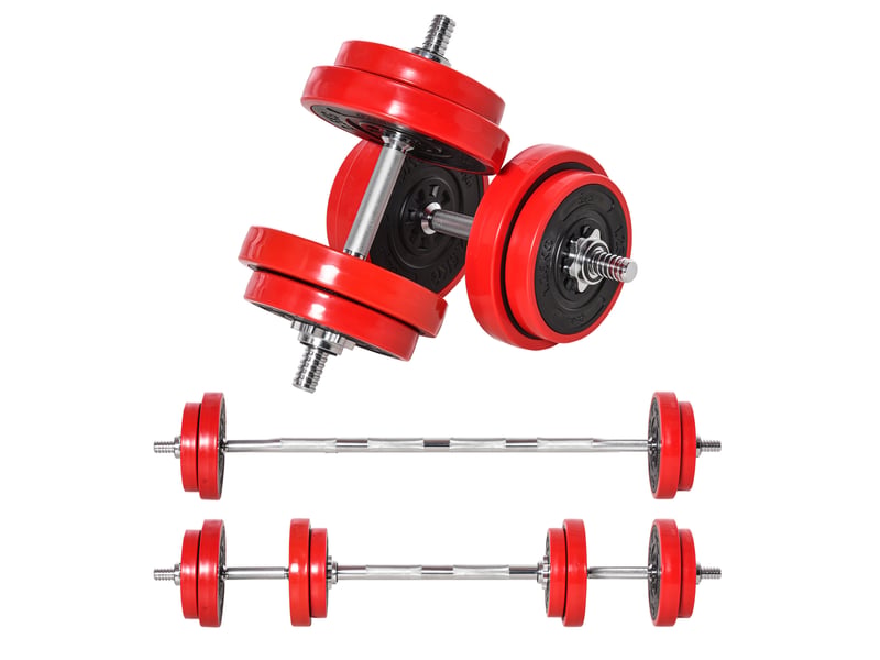 Set d'haltères réglables 20 kg, rouge et noir, en fer et pp, 2 en 1 pour entraînement à domicile - Conforama A