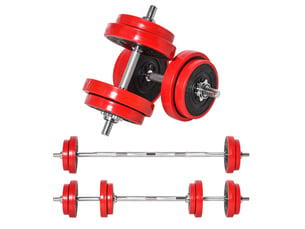Set d'haltères réglables 20 kg, rouge et noir, en fer et pp, 2 en 1 pour entraînement à domicile