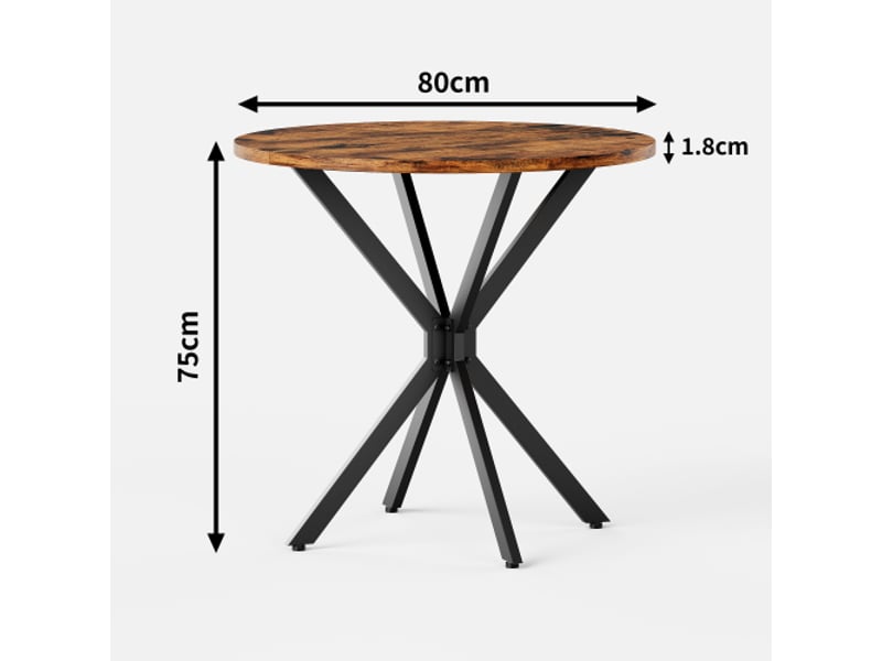  Table ronde industrielle ø80 cm – pieds en x brun-noir vintage, table cuisine et bureau à domicile  - Conforama C