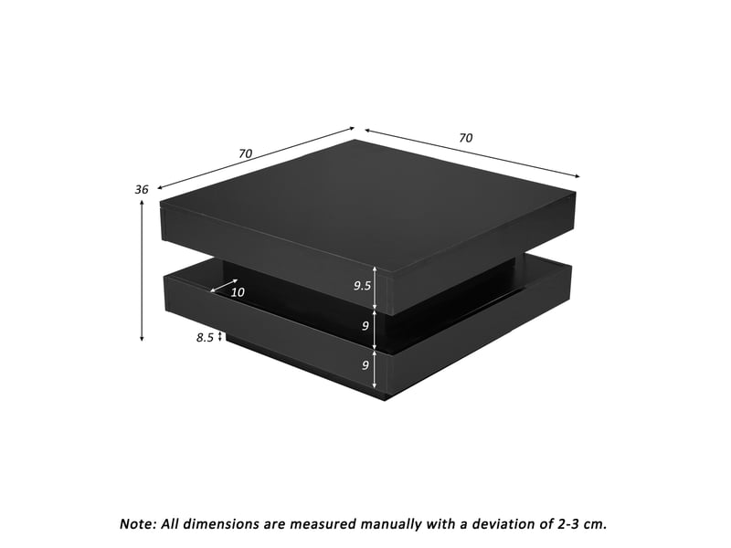  Table basse carrée 70x70x36 cm – noir – éclairage led bluetooth multicolore et finition laquée brillante  - Conforama C