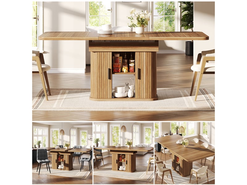  Table à manger extensible 119-159x80x76,5 cm, 2 portes coulissantes et de 6 compartiments, 4 à 6 personnes - marron  - Conforama B