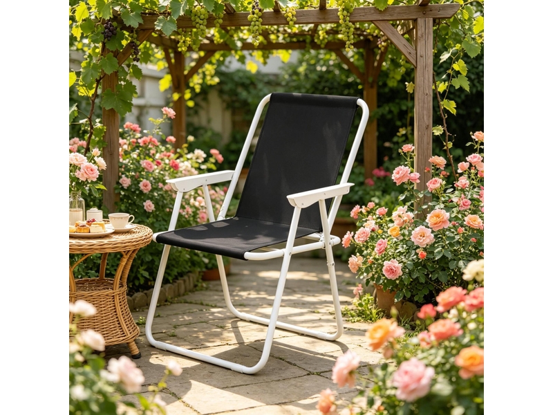  Chaise de camping pliable 58x53x76 cm – noire – légère, avec accoudoirs, tissu oxford 600d résistant  - Conforama B