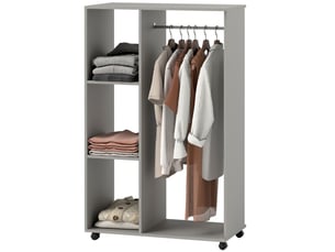 Armoire penderie mobile 4 roulettes tringle et 3 étagères gris 80 x 40 x 128 cm