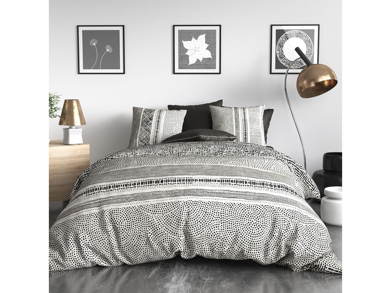  Parure housse de couette 260x240cm + 2 taies motif graphique noir et blanc 100% coton - tricia TRICIA - Conforama A