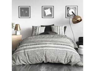 Parure housse de couette 260x240cm + 2 taies motif graphique noir et blanc 100% coton - tricia