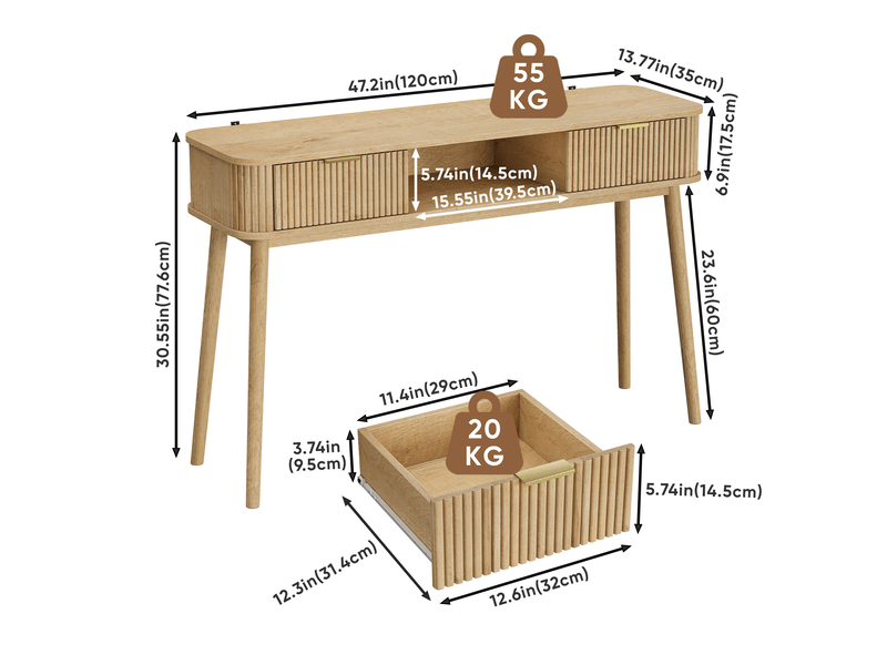Table console avec 2 tiroirs et rangement ouvert 120 x 35 cm evryae - Conforama E