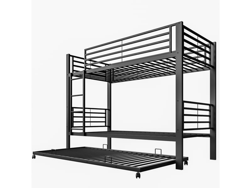  Lit superposé métal noir 90x200 cm avec lit gigogne, échelle et sécurité en747  - Conforama E