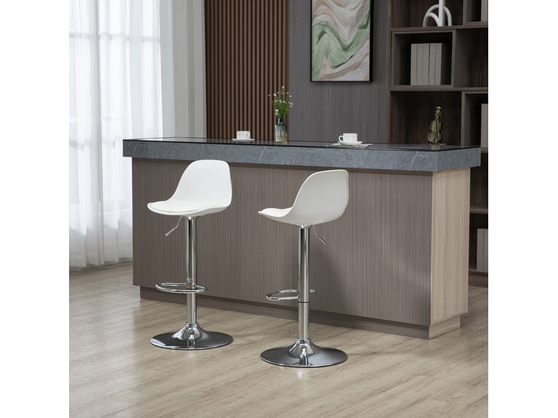  Tabouret de bar pivotant réglable 2 pièces avec dossier et repose-pieds, en similicuir et acier blanc  - Conforama B