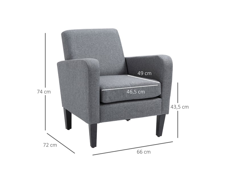  Fauteuil relax, fauteuil de salon — 66 x 72 x 74 cm, en lin, gris clair, pieds bois  - Conforama C