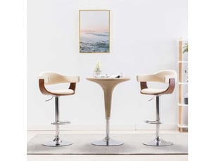 Lot de 2 tabouret de bar, chaise de bar crème bois courbé et similicuir shl85170