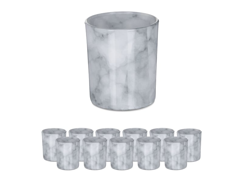  Lot de 12 photophores décoratifs ronds pour bougies ambiance chaleureuse 8 x 8 x 10 cm en verre gris 13_0011631  - Conforama B