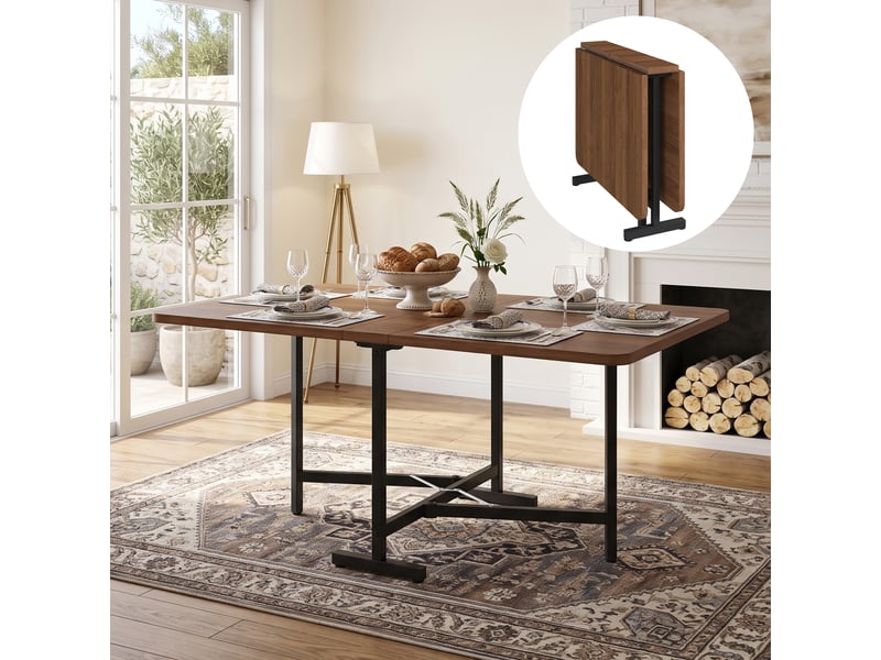  Table à manger pliante gain de place 120x80 cm, extensible avec structure en métal, mdf - noyer  - Conforama B